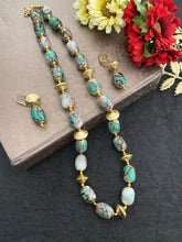Contemporary Semi Precious Green Turquoise Stone Beads Necklace By Gehna Shop Beads Jewellery